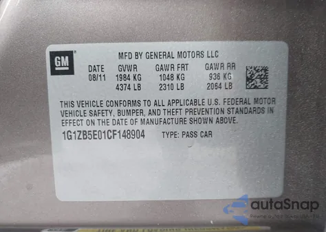 2012 Chevrolet Malibu Ls из США, поврежденный, VIN 1G1ZB5E01CF148904